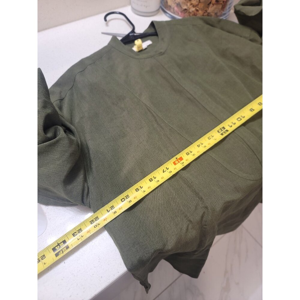 ANN MASHBURN Olive Green Linen Button-Front Tunic - Picture 5 of 7